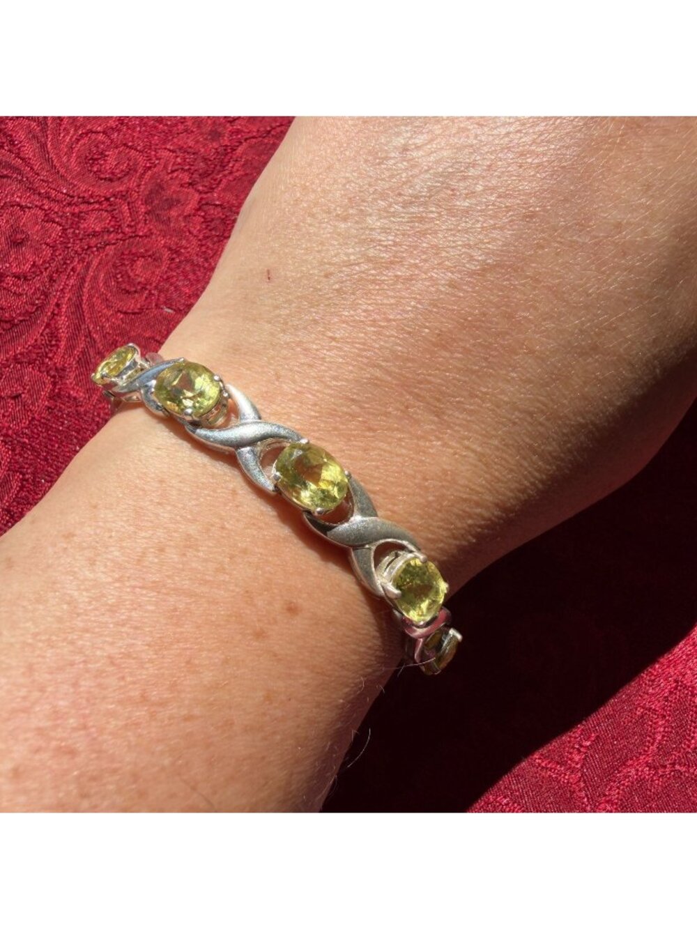 Vintage 925 Sterling Silver Citrine Tennis Bracelet XO Hugs Kisses Link 8"